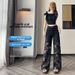 Women's Black Lace Hollow out Wide Leg Jeans Slimming Straight Leg Pants Beaded Loose Fit 2025 New Summer Style_mkmklike.com