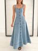 New Denim Mid Length Dress Suspenders Backless Temperament Commuter Long Skirt_mkmklike.com