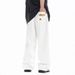 Men's Clothing Retro Washed Ripped Embroidered Flowers Niche Design Loose Straight Leg Mopping Trousers_mkmklike.com