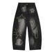 Loose Fit Denim Scimitar Pants Men's High Street Trend Embroidered Irregular Deconstructed Patchwork Frayed Wide-Leg_mkmklike.com