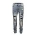 Men's Clothing High Street Diamond Splash Ink Wash Hole Patch Patchwork Hot Diamond Jeans Beggar Pants_mkmklike.com