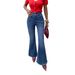 High-Waisted Flared Jeans For Women – Vintage Double Button, Raw Hem, Stretchy Denim (S-Xl, Dark Blue, Retro & Slimming Fit)_mkmklike.com