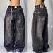Women's Clothing Black And Gray Denim Wide Leg Pants Jazz Dance Pants High Waist Retro Niche Design Denim Jeans_mkmklike.com