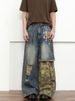 Men's Clothing Men's Retro Ripped Camouflage Patchwork Graffiti Washed Denim Pants Autumn Style Loose Straight Leg Wide Leg_mkmklike.com