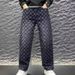 Men's Embroidered Letter High-Waist Jeans – Relaxed Straight-Leg Trousers With Subtle Stretch (Black/Blue)_mkmklike.com