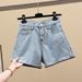 High Waist Denim Shorts For Women - Stretch Comfort A-Line Cut, Vintage Light Wash & Distressed Details, Versatile Summer Casual Shorts_mkmklike.com