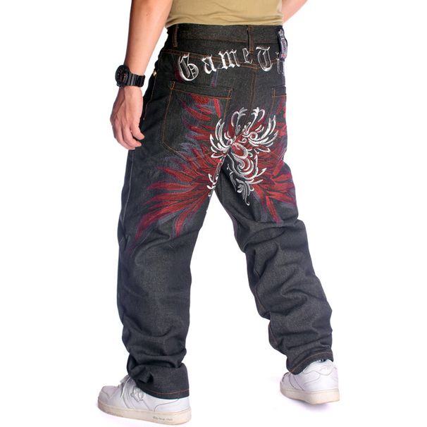 European And American Trend HIPHOP Loose Straight Skateboard Pants Embroidered Hip-hop Jeans Men's Plus Size_mkmklike.com