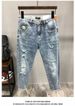 Men's Clothing Men's Ripped Skinny Jeans High Street Style Casual Slim Fit Elastic Nine Point Pants For Autumn Winter Trendy Beggar Wear_mkmklike.com