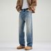 Men's Clothing Men's Versatile Whiskered Casual Jeans Stone Wash Straight Leg Blue Vibe Clothing For Autumn For Formal & Casual_mkmklike.com