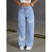 High Street Y2K Women's Straight Leg Slim Fit Jeans Butterfly Print Fashion Elegant Spring Autumn New Trade_mkmklike.com