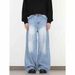 "Men's Vintage Washed Denim Jeans – High Waist, Loose Fit, Straight Leg, S-XXXL, Distressed Style For Casual & Streetwear"_mkmklike.com