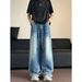 Men's American Retro Washed Cat Whisker Button Wide Leg Jeans Loose Fit Casual Versatile Spring Summer Perfect for Couples_mkmklike.com