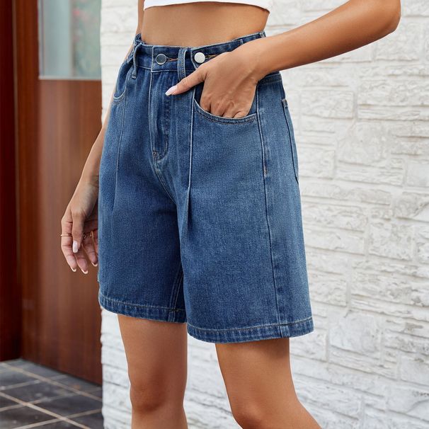 Women's Clothing Spring And Summer Washed Waist Adjustable Denim Shorts_mkmklike.com