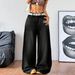 Women's Black Wide Leg Distressed Denim Jeans - Loose Fit Casual High Waist Long Pants For Everyday Comfort_mkmklike.com