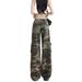 American Style Camouflage Cargo Jeans For Women Summer Loose Fit Versatile Slimming High Waist Cuffed Straight_mkmklike.com