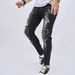 Men's Clothing New Men's Ripped Pants, Slim Fit, Elastic, Trendy Pants, Knee, Ripped Biker Jeans, Selfies_mkmklike.com