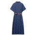 YALTEI Spring New Women's Style French Fashion With Belt Midi Cowboy Dress 0108025_mkmklike.com