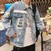 Northfold Distressed Men Japanese Style Spring Autumn Cross-border BF Student Loose Trendy Couple Handsome Denim Jacket_mkmklike.com