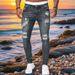 New Trendy European And American Style Slim Fit Men's With Ripped Holes, Export Quality, Cross-Border_mkmklike.com