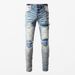 Men's Clothing High Street Fashion Jeans Retro Blue Slim Patch Button Placket Denim Trousers_mkmklike.com