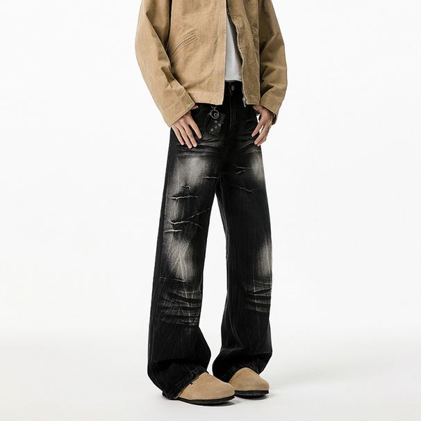 Men's Clothing New Cat Whisker Gradient Electric Pattern Jeans Men American High Street Vibe Loose Straight Long Pants Men_mkmklike.com