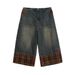 Punk Vintage Washed Denim For Men High Street Trendy Brand Plaid Patchwork Design Loose Straight Five-Point Shorts_mkmklike.com