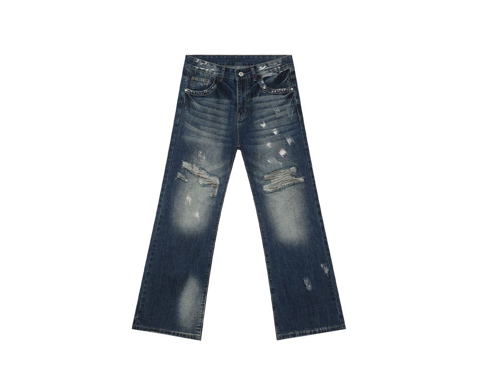 EF JEANS | 2025 Spring New American Street Irregular Tie-dye Ripped Jeans Slightly Loose Tide_mkmklike.com