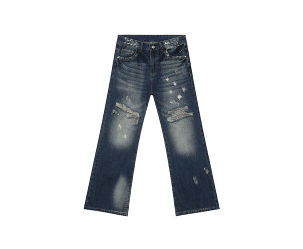 EF JEANS | 2025 Spring New American Street Irregular Tie-dye Ripped Jeans Slightly Loose Tide_mkmklike.com