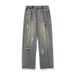 Men's Clothing Ripped Plaid Washed Jeans Spring New Style Trendy Trousers Loose Straight Casual Trousers_mkmklike.com