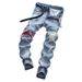 European And American Jeans, Light-colored Elastic Locomotive Pants, Ripped Jeans, Trendy Men's Pants_mkmklike.com