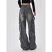 Plus-size American High-street Multi-pocket Workwear Jeans For Women, With A Unique Design, Loose Fit, Slimming Effect,_mkmklike.com
