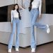 Light Blue Flared Jeans For Women, 2025 Autumn New High-waisted Stretch Slimming Bell-bottom Pants_mkmklike.com