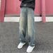 High Street Six Pocket Curved Knife Nostalgic Patchwork Jeans Men's Straight Leg Loose Pants Semi Elastic Button Style_mkmklike.com