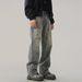2025 Spring/Summer New American High Street Jeans With Men's Design Sensation, Splashing Ink, Dirty, Micro Wide Straight_mkmklike.com