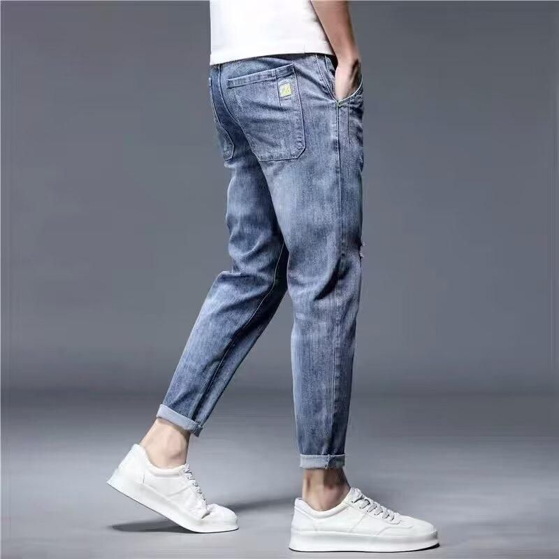 Men's Slim Fit Skinny Jeans Low Waist Blue High Street Fashion Casual Long Pants Trendy Spring Arrival Standard Thickness Polyester_mkmklike.com