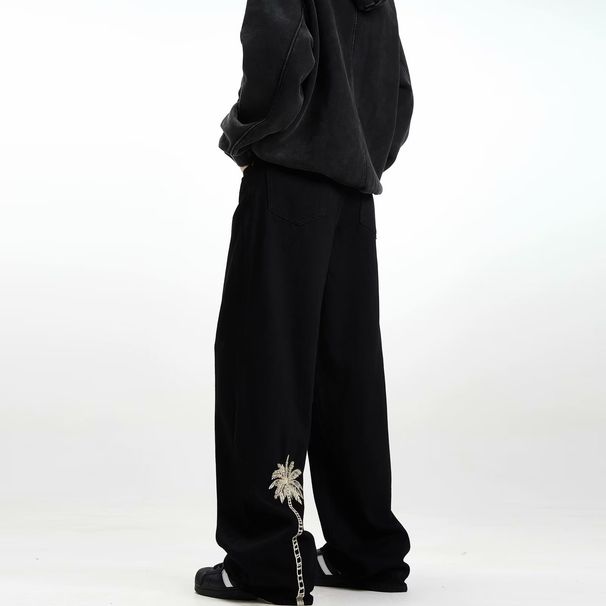 Classic Straight-Leg Black Jeans With Embroidered Detailing – Comfortable Cotton Denim Pants For Everyday Wear_mkmklike.com