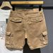 Men's Korean Style Multi Pocket Cargo Denim Shorts Straight Leg Summer Five Point Loose Fit Trendy mid Length Pants for Teenagers_mkmklike.com