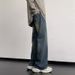 Suitable For All Seasons Vibe Style Men Dark Blue Washed Gradient Jeans High Street Straight Slim Fit Flared Pants_mkmklike.com