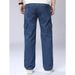 Dark Blue Non-Stretch Workwear Washed Denim Trousers Casual Loose Fit Wide Legs Multi Pocket Design Men's Clothing_mkmklike.com