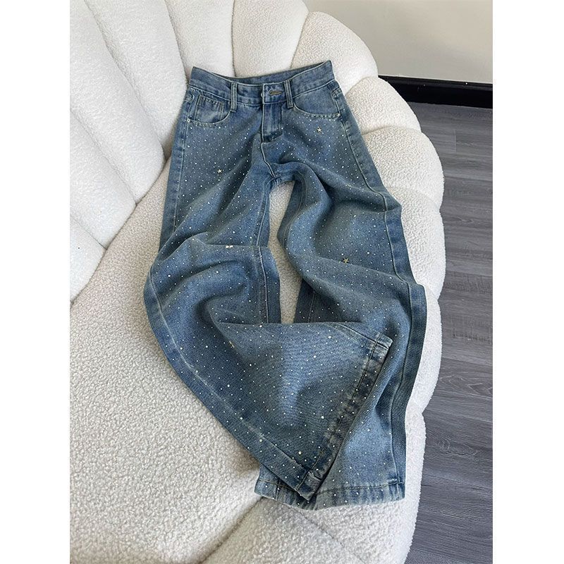 Embellished High-Waisted Straight-Leg Jeans For Women – Lightweight Cotton Denim, Pear-Shaped Fit & Comfortable Stretch-Free Design_mkmklike.com