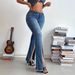 Rippled Distressed Flared Jeans – High-Stretch Bootcut Denim Pants – Women's Vintage Washed Bell Bottoms _mkmklike.com