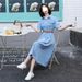 Denim 2025 Women's Summer New Korean Version Waist Cinching Slimming Temperament A-Line Shirt Dress_mkmklike.com