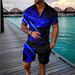 Men's Fashion Casual Suit 3D Printed Zipper Short Sleeve Polo Shirt Shorts 2-Piece Set_mkmklike.com