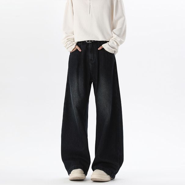 Men's Curved Knife Jeans Plus Size Autumn Winter American Style Trendy Brand Cool Straight Loose Draped Wide Leg_mkmklike.com
