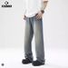 Men's Clothing Men's Ice Blue Jeans Retro Washed Distressed Straight Leg Slim Fit Casual Loose Pants_mkmklike.com