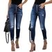 Women's Clothing Spring New High Waist Retro Buttoned Edge Slim Elastic Ripped Jeans_mkmklike.com