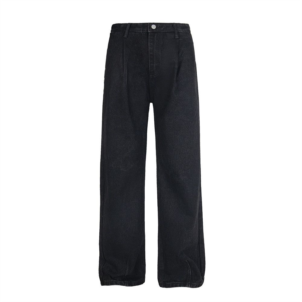 Casual Denim Straight-Leg American High Street Design Sense Pleated Punk Washed Versatile Loose Wide-Leg Pants For Men_mkmklike.com