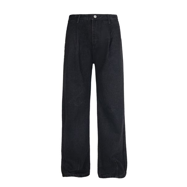 Casual Denim Straight-Leg American High Street Design Sense Pleated Punk Washed Versatile Loose Wide-Leg Pants For Men_mkmklike.com