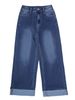 TK197 Women's Retro High-Waisted Straight Leg Jeans Dark Blue Washed Wide Leg Pants_mkmklike.com