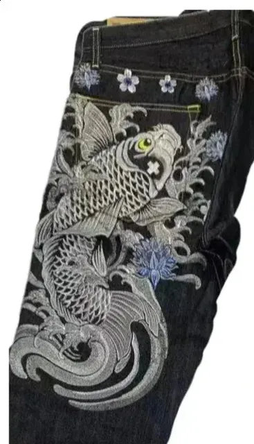 Japanese Fashion Karakuri Floating World Carpet Cherry Blossom Print Mens Jeans Loose Fit Straight Leg Pants 240927_mkmklike.com